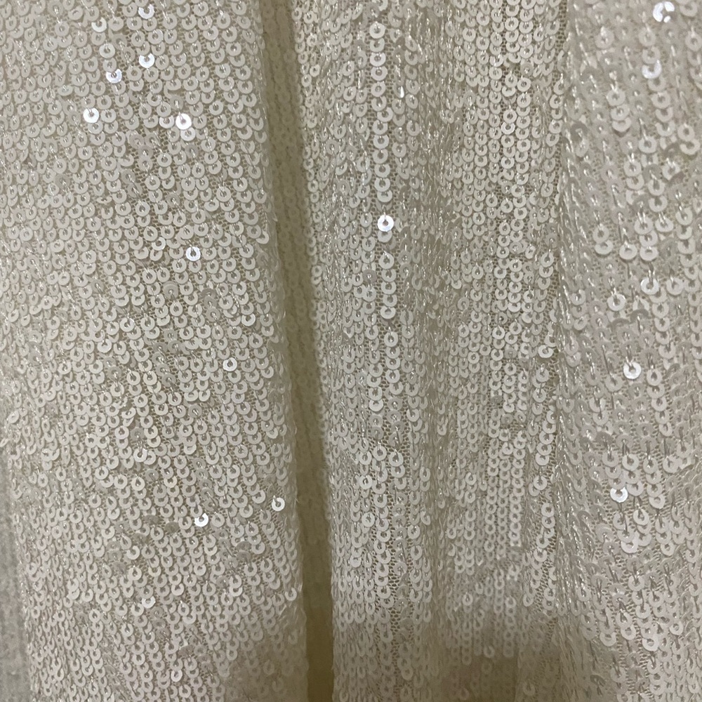 Anne Klein Bright White Sequin Hi-Lo Cardigan, 3/4 Ruched Neck. - Picture 4 of 5